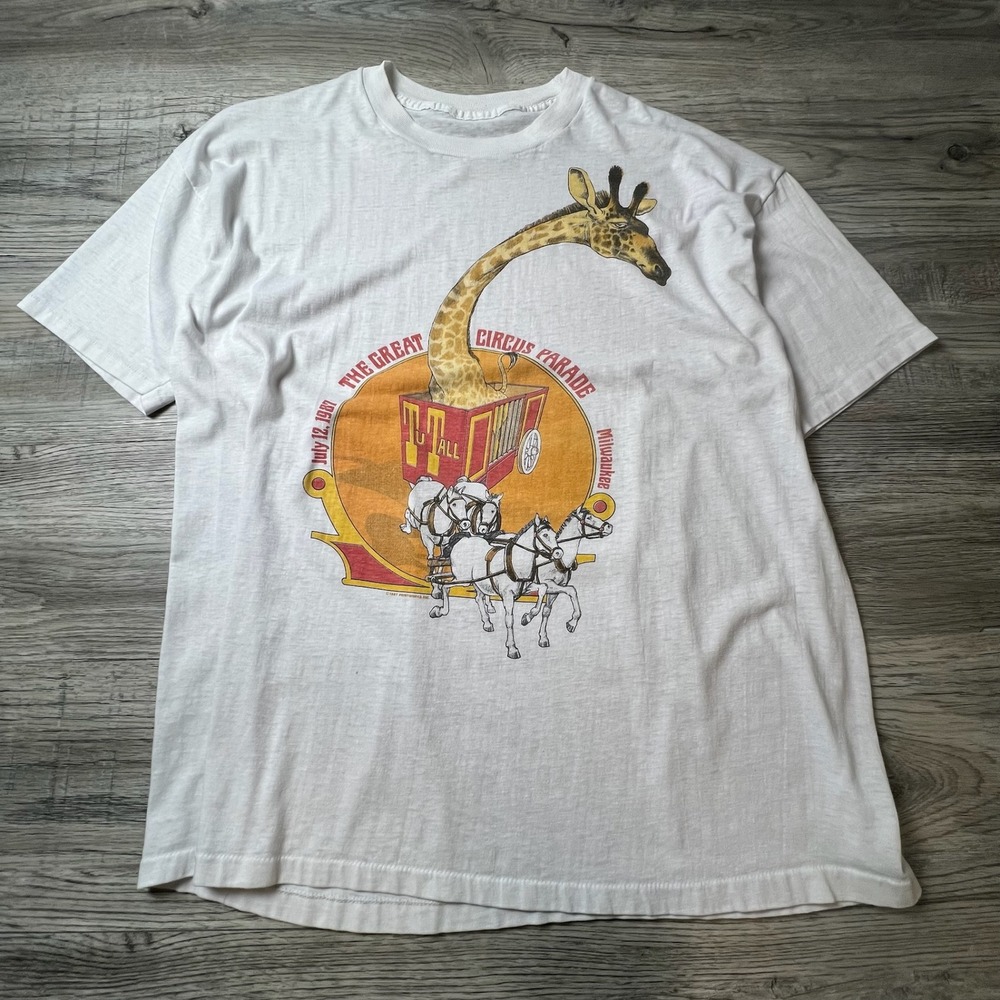 Printworks The Great Circus Parade 1987 T-Shirt Mens XL White‎ Vintage Milwaukee